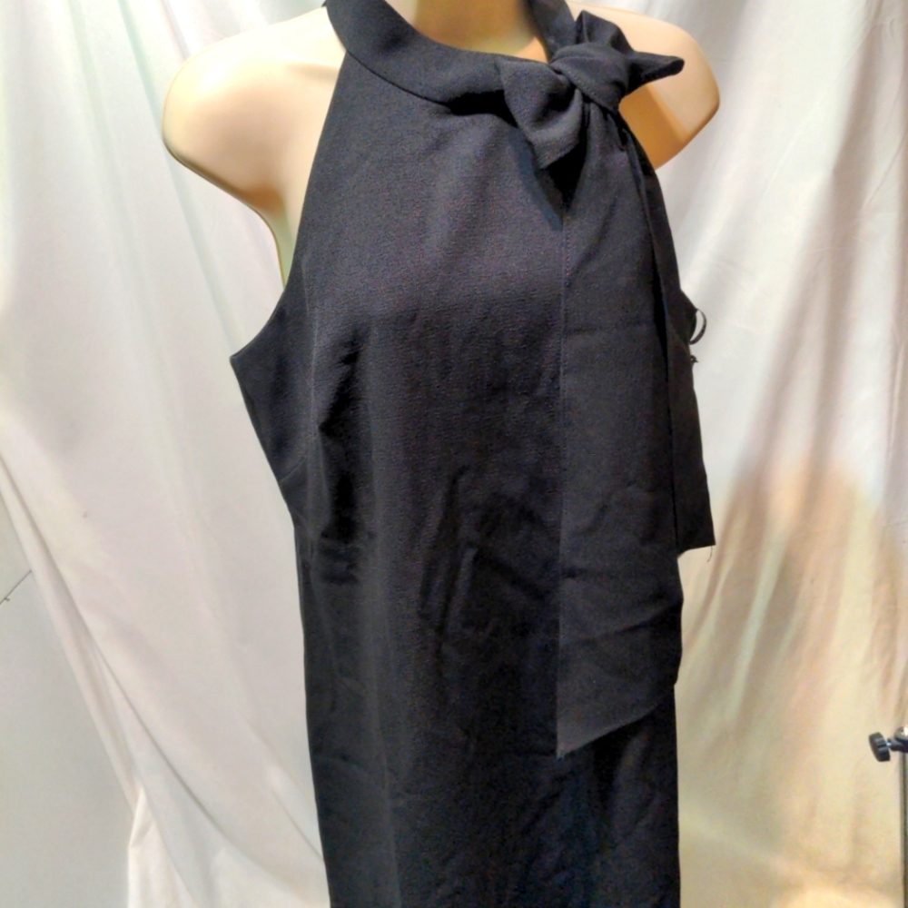 Vince Camuto black sleeveless midi Cocktail dress bow on shoulder Sz 10P NWT